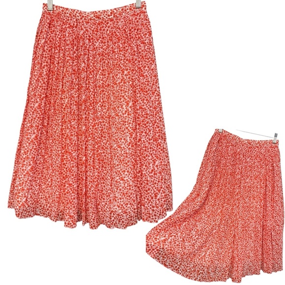 J.Crew Red Floral Pleated A-Line Midi Skirt Women’s Size 00 - Picture 1 of 8